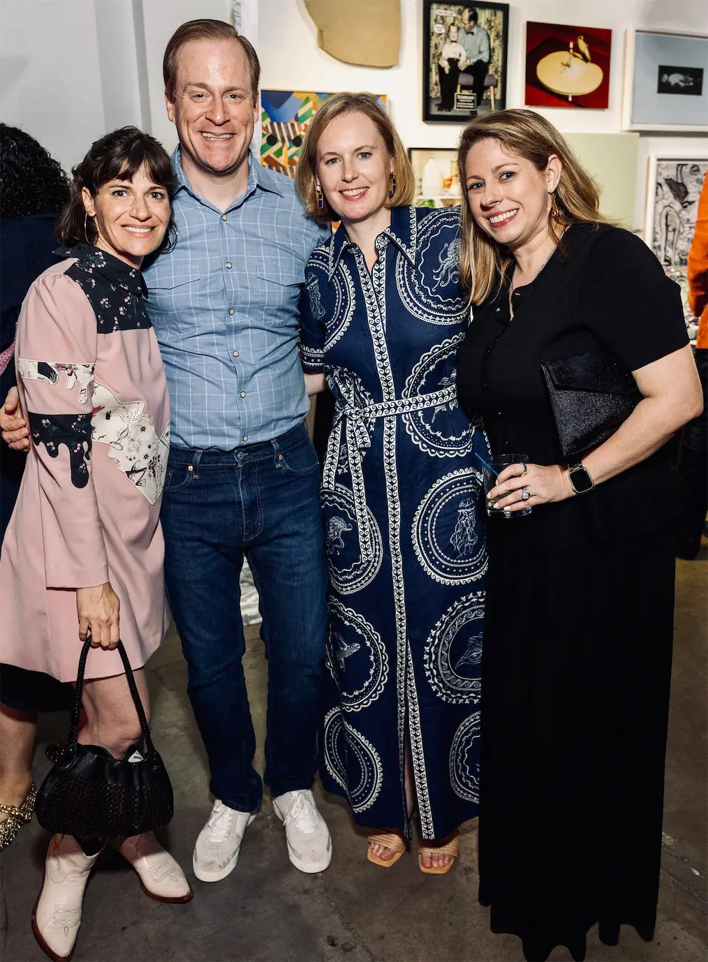 Louise & Drew Pennebaker, Madeline Kelly, Sarah Foltz at Glasstire 25th Anniversary Party & Auction (Photo by Jenny Antill Clifton)