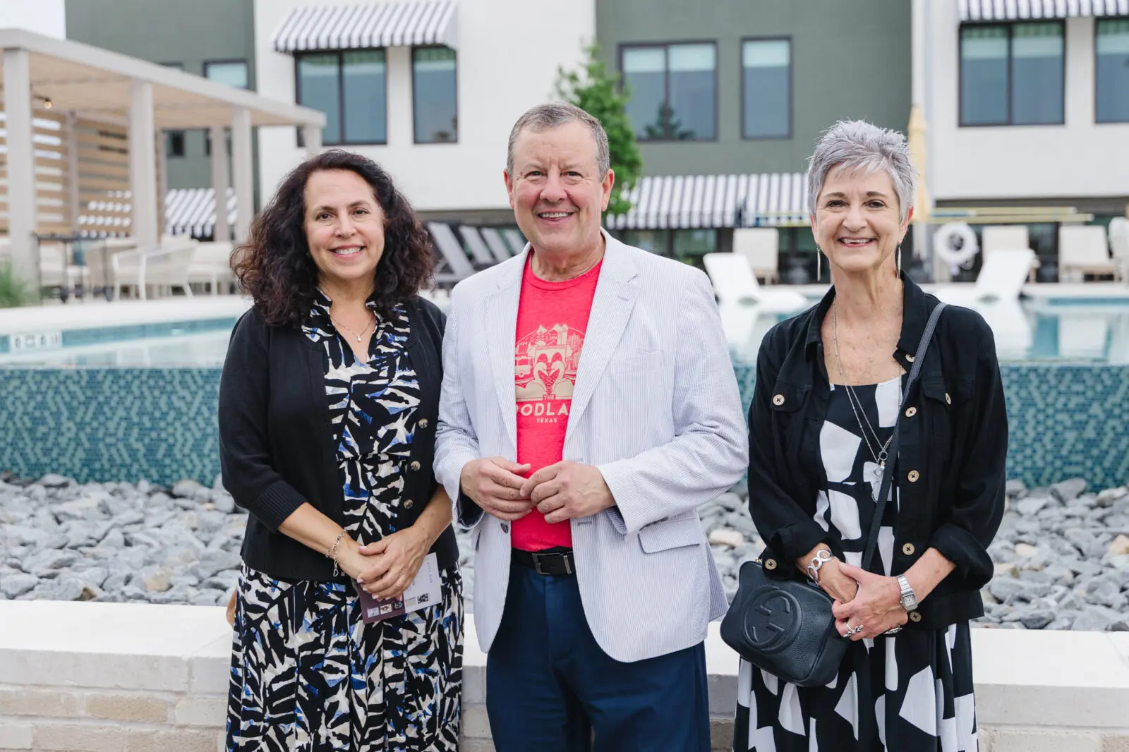 Jenny Carattini-Wright, Nick Wolda and Mops van der Post at the party at 1 Riva Row. (Photo by Johnny Than)