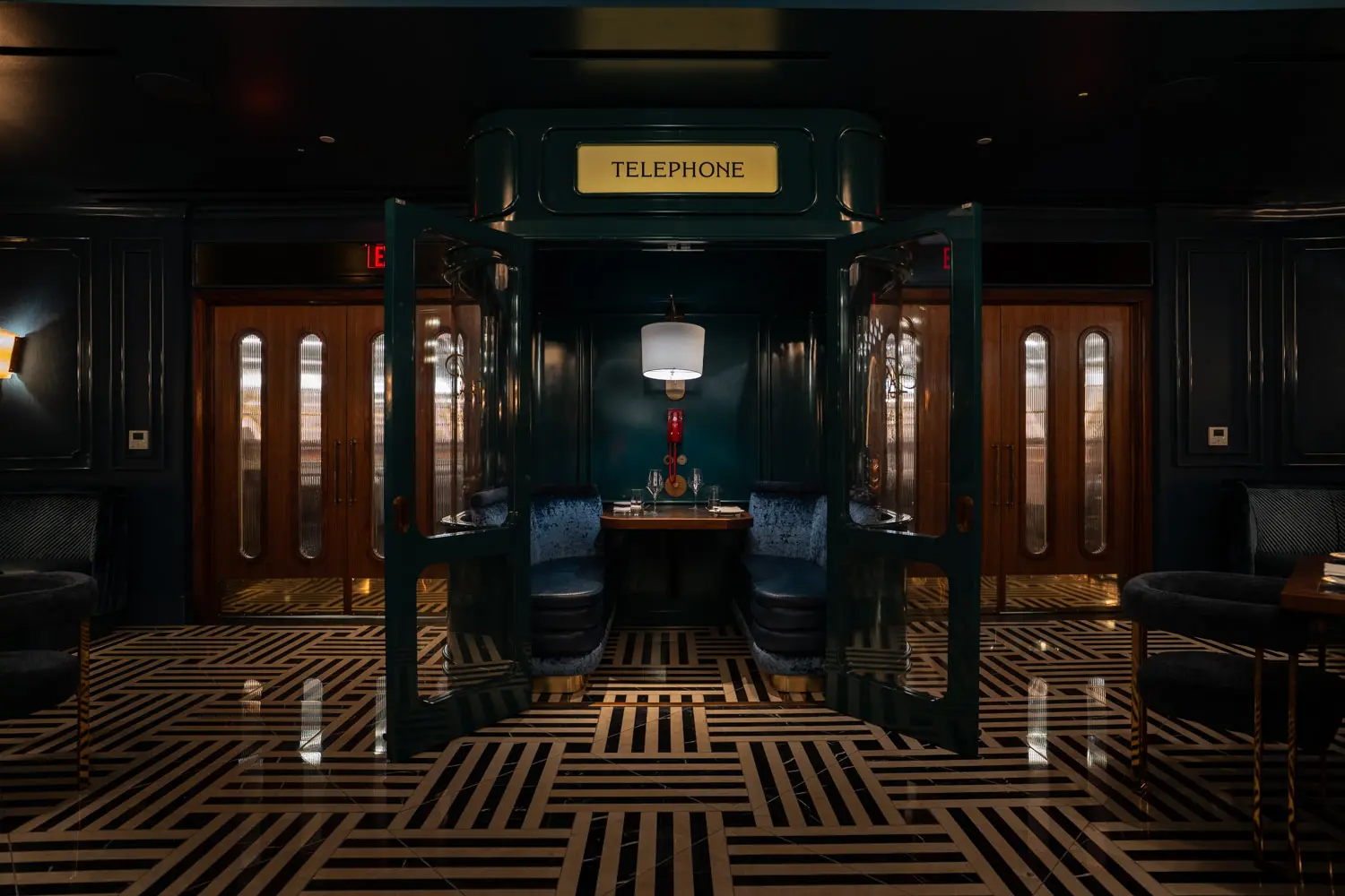 Palladino's features a telephone booth as part of its signature sense of glamour.