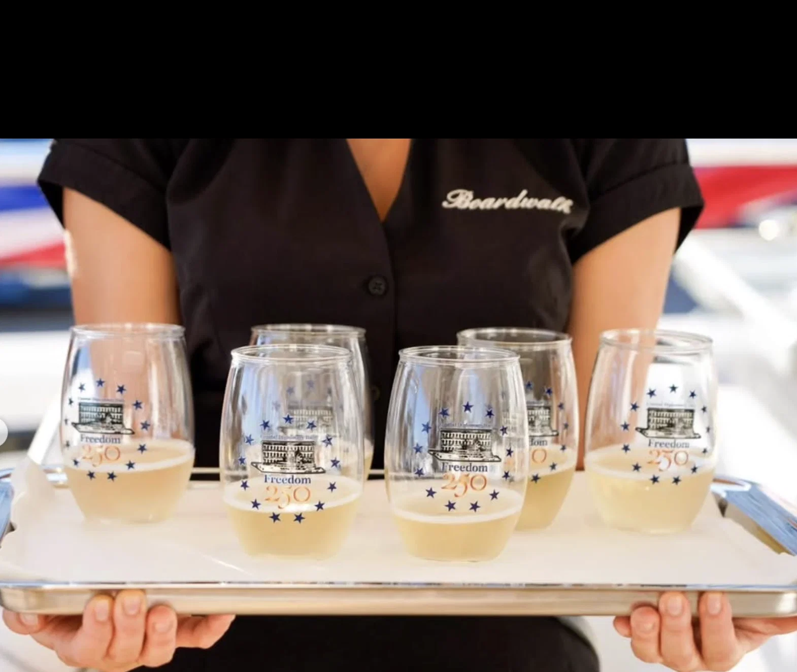 Champagne welcome — yes, please   — aboard Ambassador Tilman Fertitta's super-yacht Boardwalk (Instagram photo)