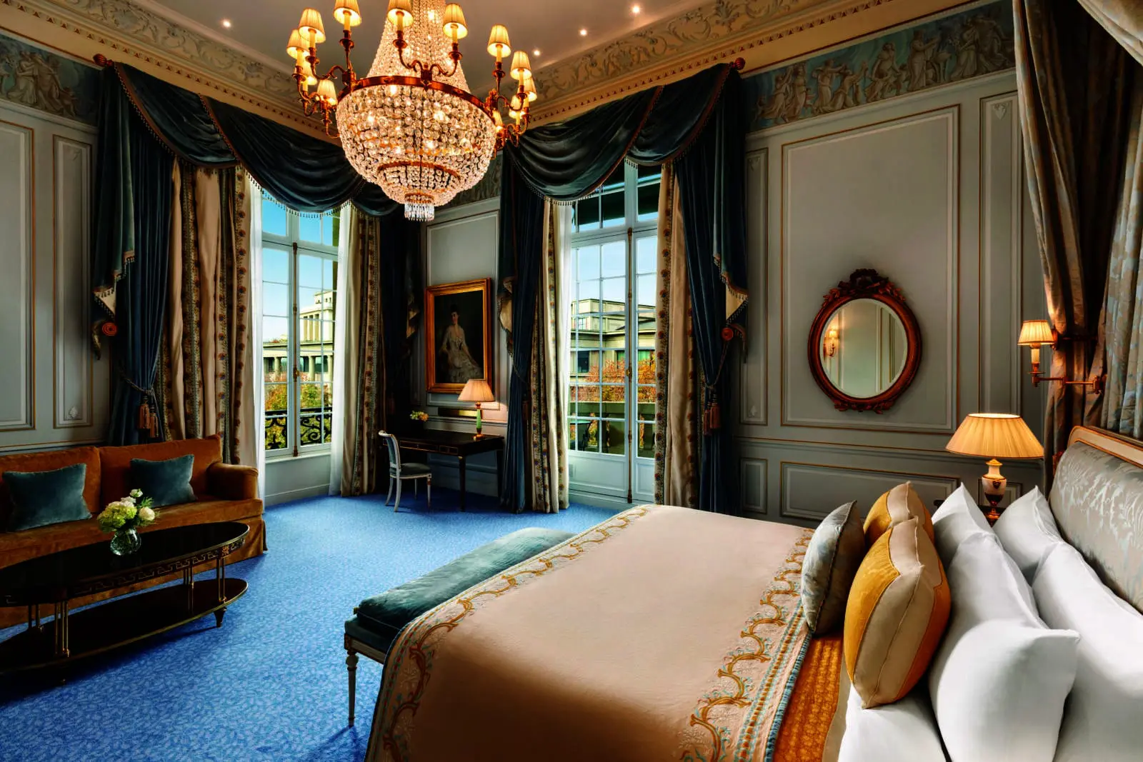 Spacious suites at Shangri-La Paris boast windows looking out over the hotel's manicured gardens and the Eiffel Tower itself.