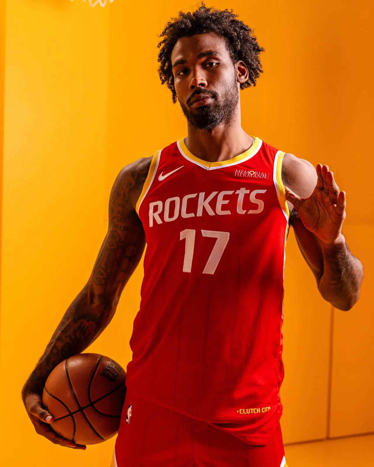 Tari Eason rocks the Houston Rockets' new Icon uniform in all its ketchup and mustard glory.