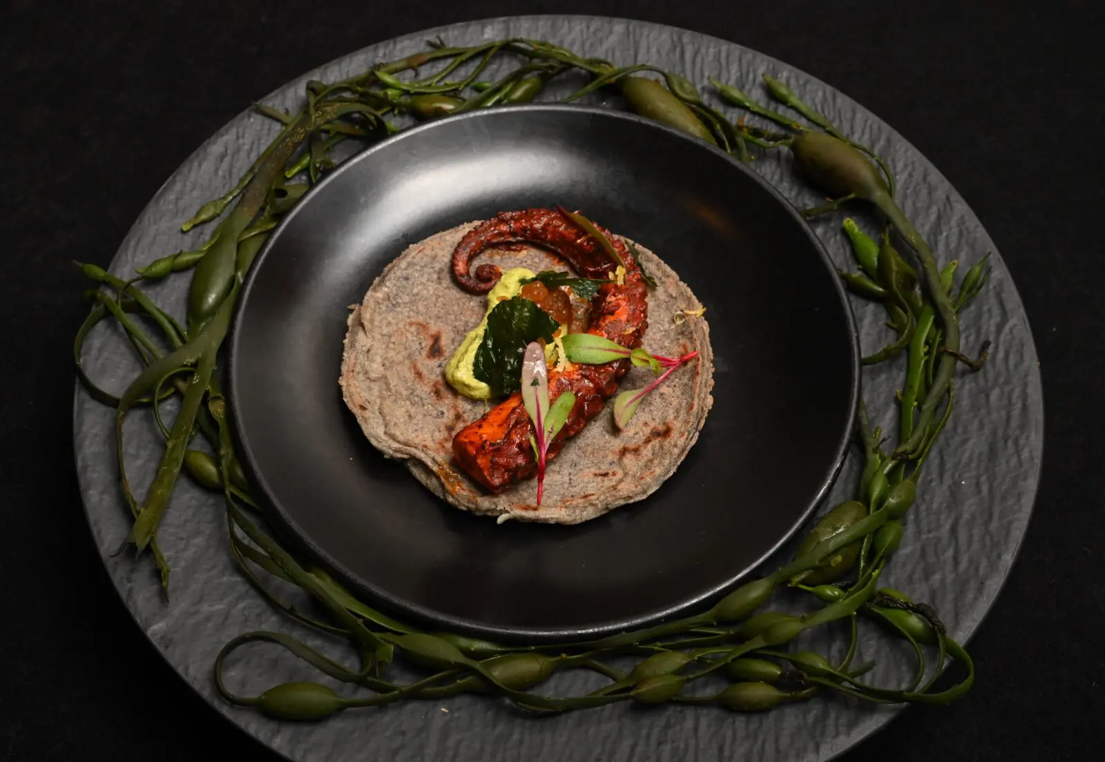 Chef Beatriz Martines' third-place octopus dish is displayed at the Chef Showcase at The Woodlands Waterway Marriott. (Photo courtesy Food & Vine Time Productions)