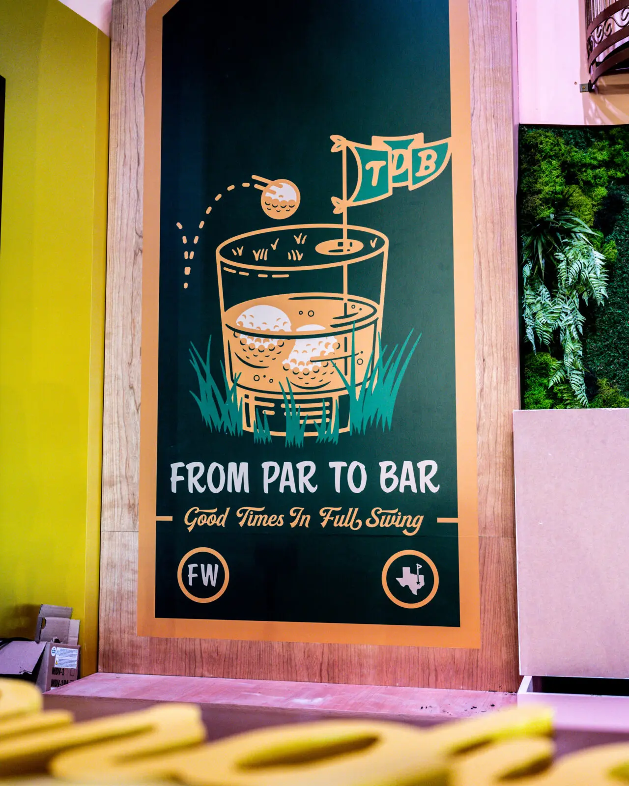 The Dirdie Birdie's Fort Worth-themed indoor mini golf course features whimsical design touches throughout the space. (Photography by Consumable Content)