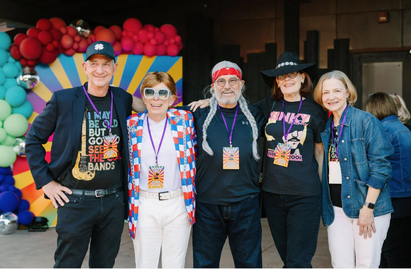 Andy Baker, John Mann, Dr. Alex Rosas, Dr. Lynn Hoffman, Vera Baker at Houstonian Jane Howze's rock concert-themed birthday party in Park City, Utah. (Photo by Sparkle Photography)