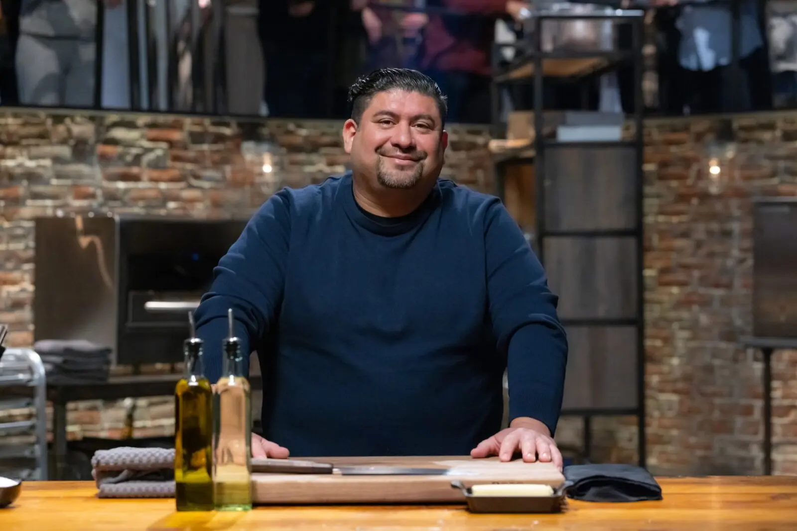 Chef Thomas Bille on the set of "Beat Bobby Flay."  Bille's episode will air August 4. (Photo courtesy of Thomas Bille)