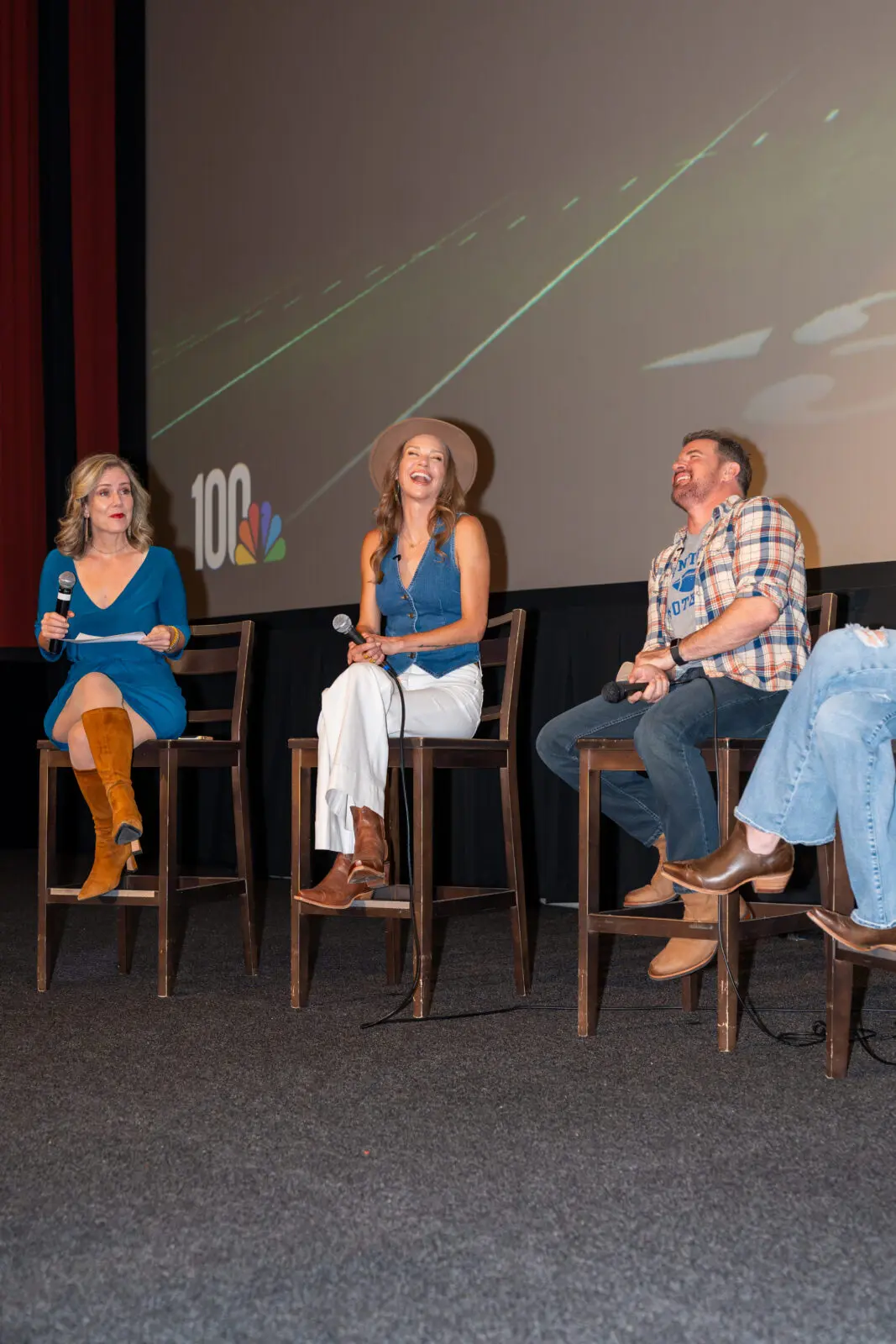 Moderator Sarah Hepola with "Friday Night Lights" cast members Adrianne Palicki and Derek Phillips. (Photo by Ash Gerl Creative for Plex)