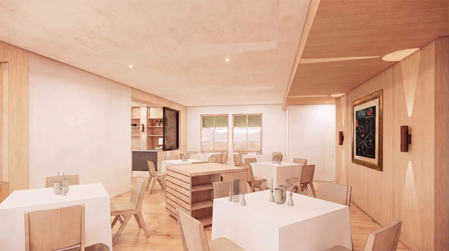 “The culinary concept behind Masía is rooted in Spain’s rich traditions while remaining deeply connected to the ingredients and community that surround us here in Texas,” says Chef Busquet. (Rendering courtesy of Gensler)