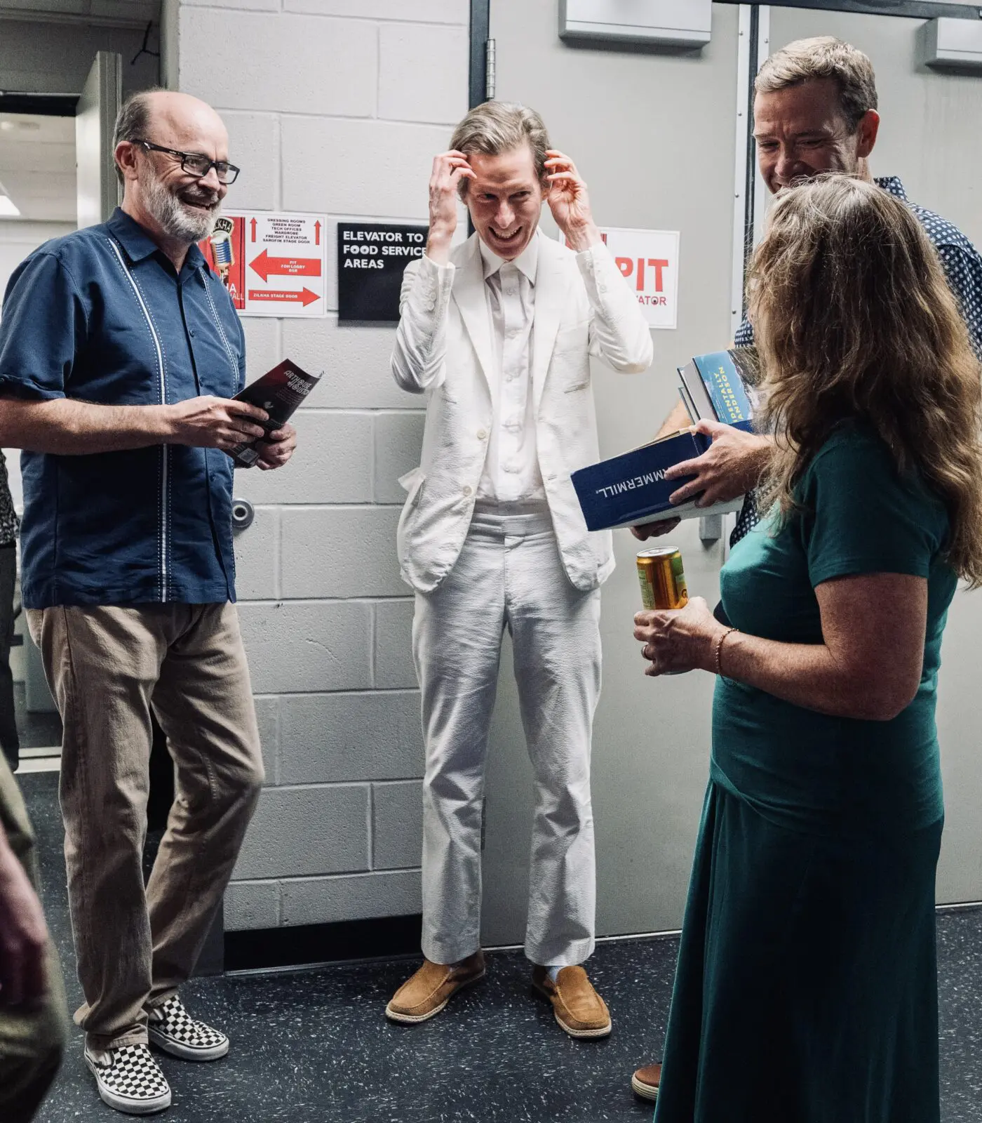 Backstage before his Q-&-A, Wes Anderson prepares to greet fans at a VIP Founders Experience at Hobby Center's Zilkha Hall. (Photo by Alan Nguyen)
