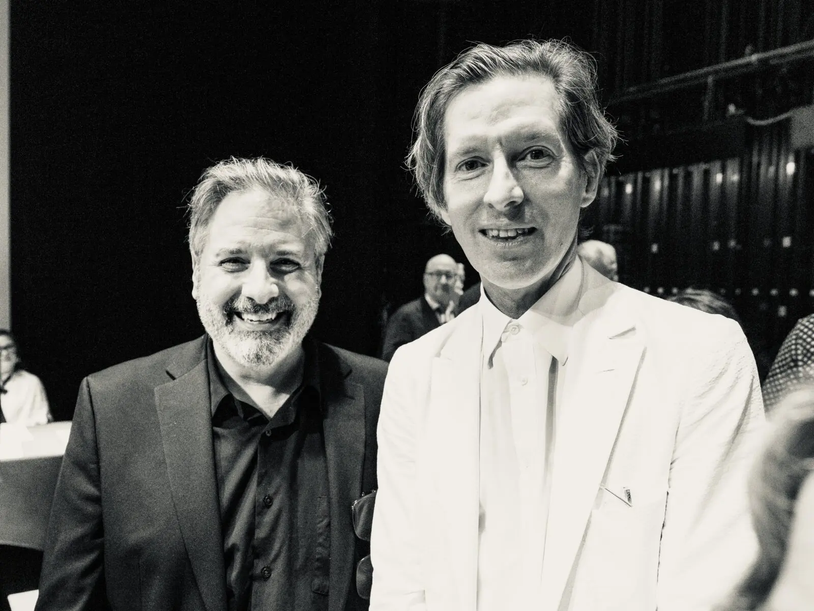 Houston Public Media's Ernie Manouse, Wes Anderson. TV and radio personality Manouse did auctioneer duties for Wes Anderson Homecoming Soirée to save Garden Oaks Theater. (Photo by Alan Nguyen) 