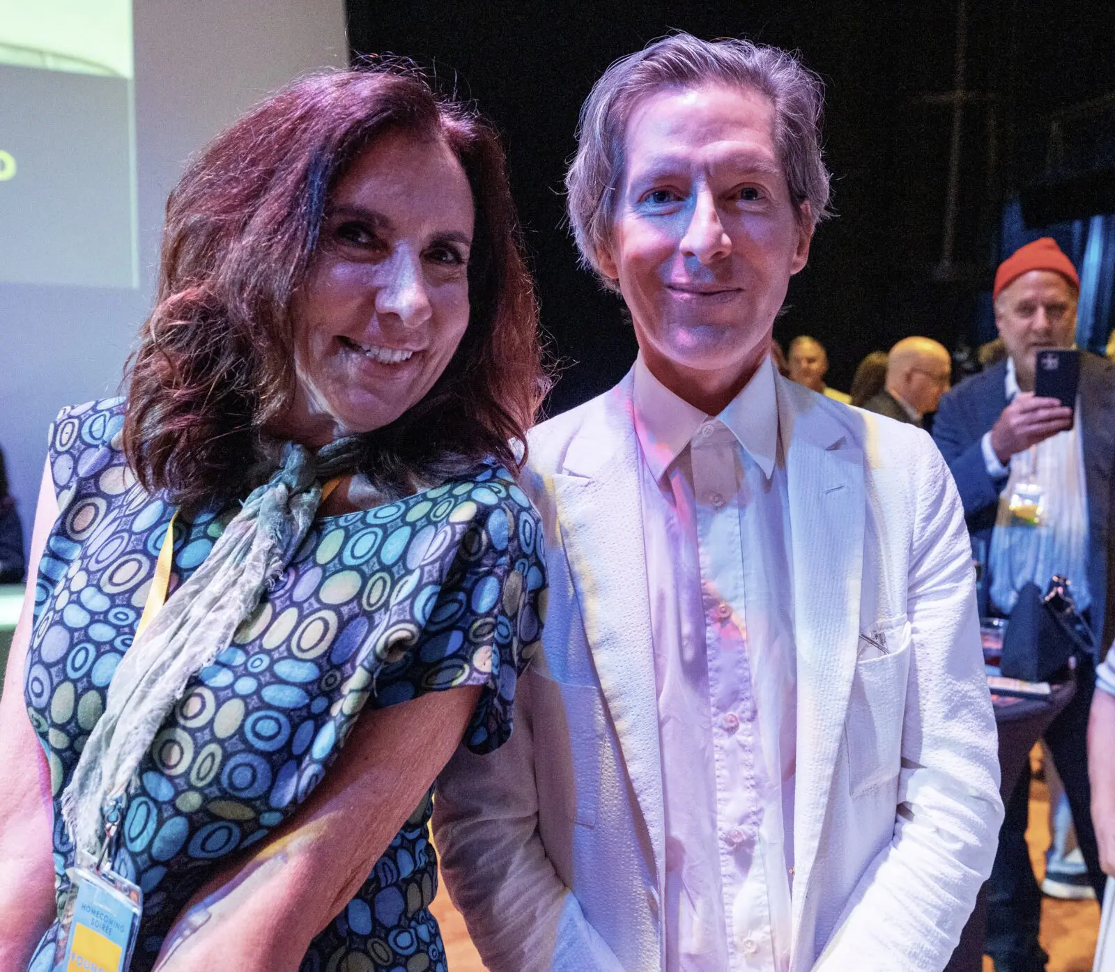 PaperCity digital reporter Alison Medley, Wes Anderson at Wes Anderson Homecoming Soirée to save Garden Oaks Theater. (Photo by Alan Nguyen) 