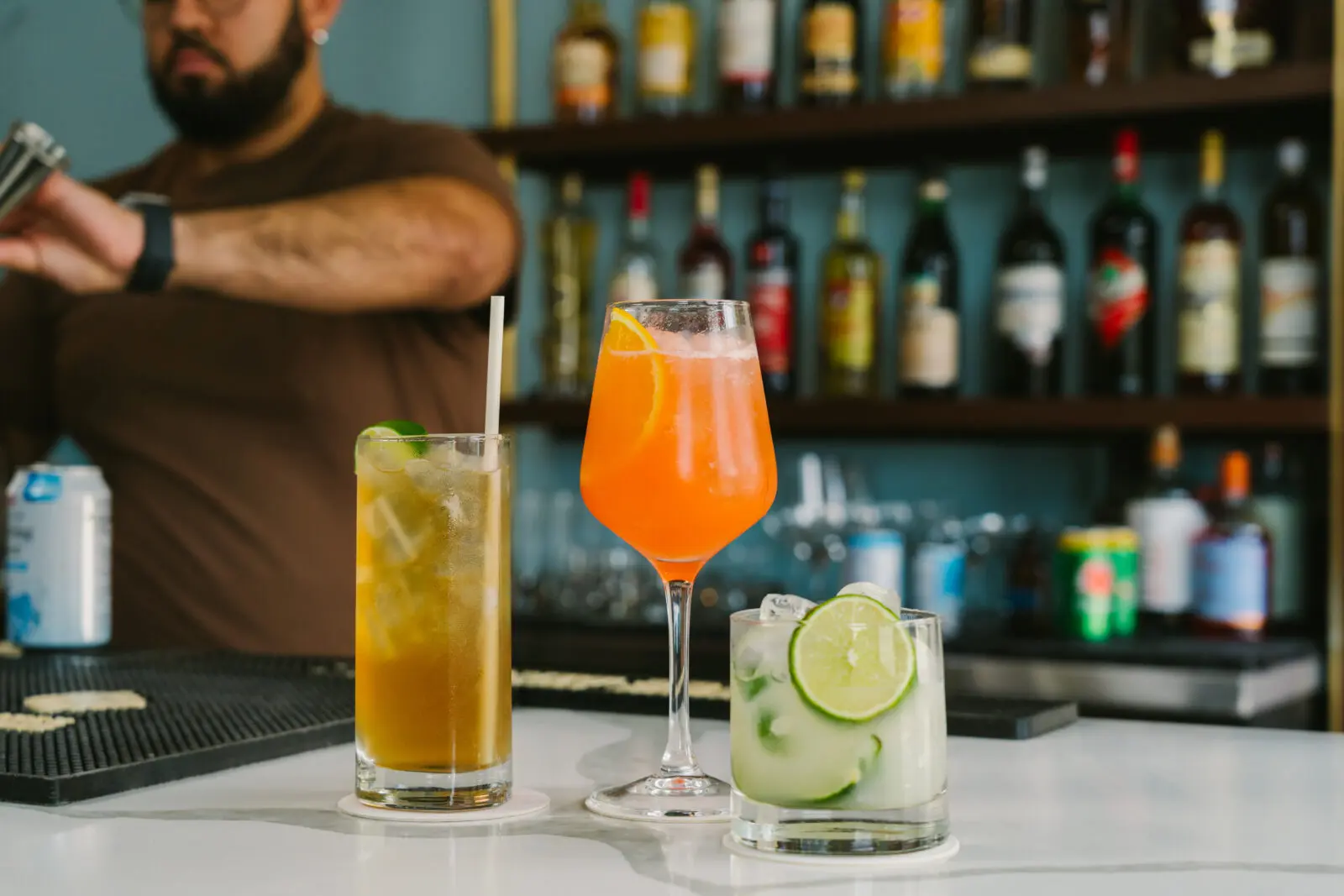 Cocktails and zero proof drinks, developed with Jamie Diaz of Nancy’s Hustle, are made with fresh pressed juices, house made cashew milk, and even a non-alcohol rum that Leek-Meira, a former bartender, whips up. (Photo by Rebekah Flores)
