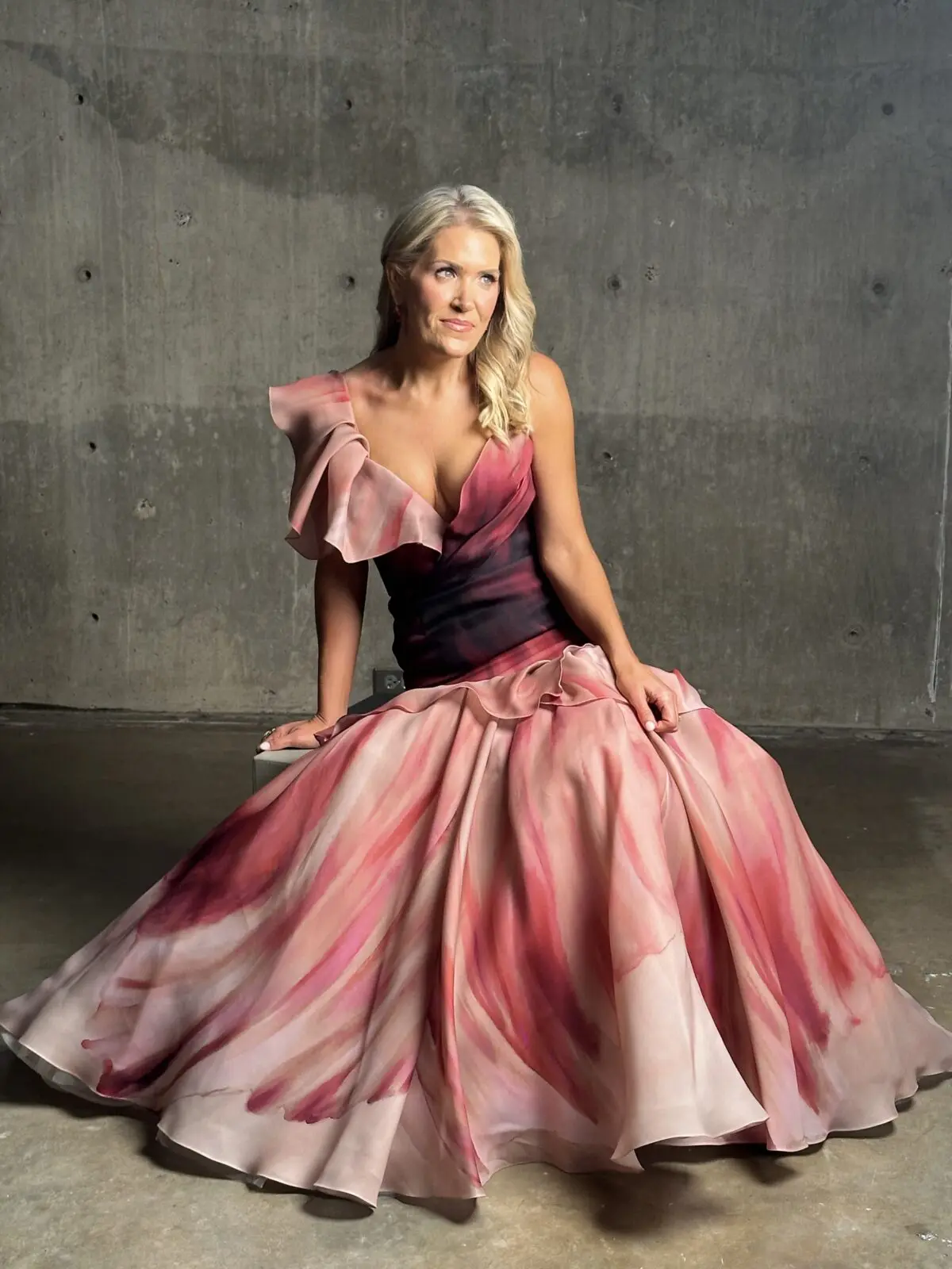 First-time Houston Best Dressed honoree Amanda Boffone wears Marchesa for her photo shoot in Zilkha Gallery at Contemporary Arts Museum Houston.