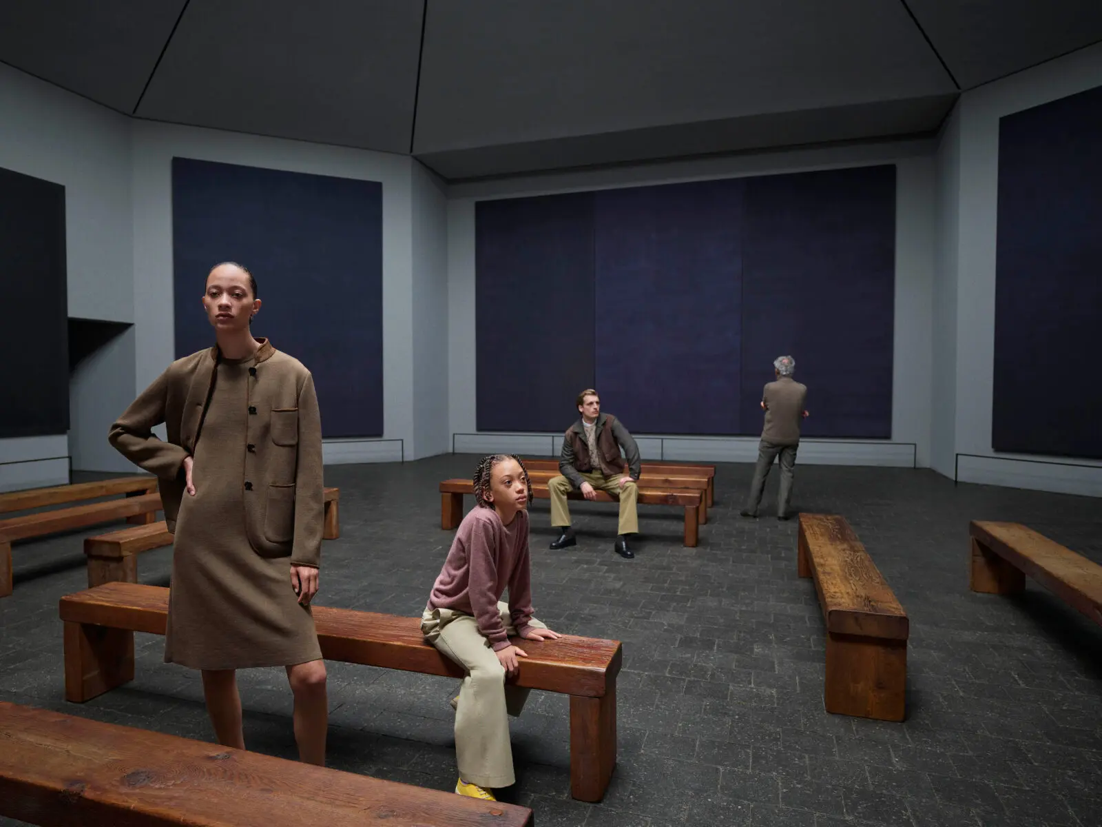 Loro Piana's campaign also features the renowned Rothko Chapel, which was built in 1971 and houses 14 canvases by Mark Rothko. (Courtesy Loro Piana; The Rothko Chapel, Houston, Texas; Photo by Mario Sorrenti)