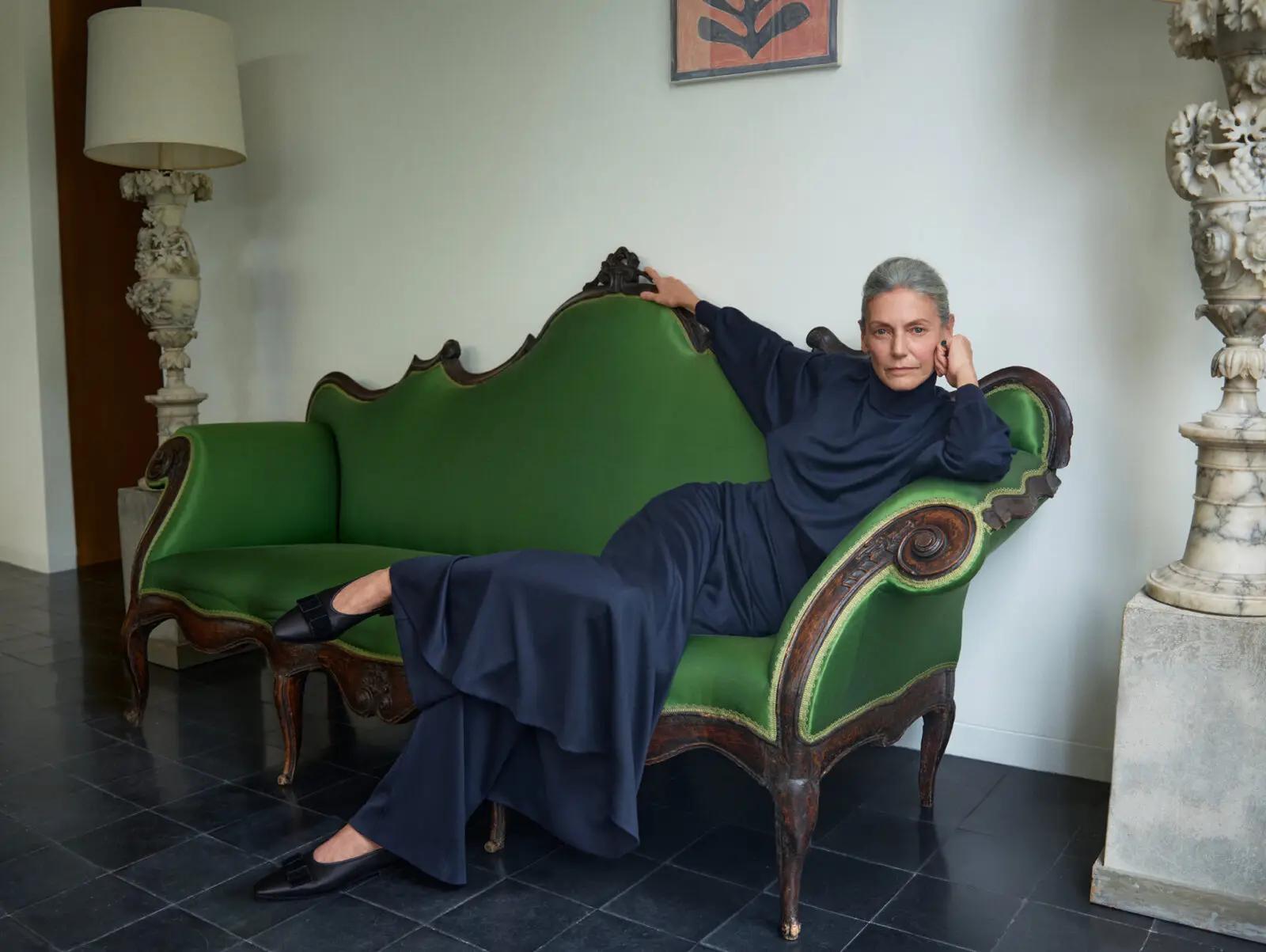 Sigrid de L'Epine in an image for Loro Piana's Fall/Winter 2026-2027 advertising campaign, shot by photographer Mario Sorrenti, pays homage to visionaries John and Dominique de Menil, whose steadfast commitment to art as a way of life indelibly shaped Houston's cultural landscape. (Courtesy Loro Piana; the Menil Collection, Houston, Texas)