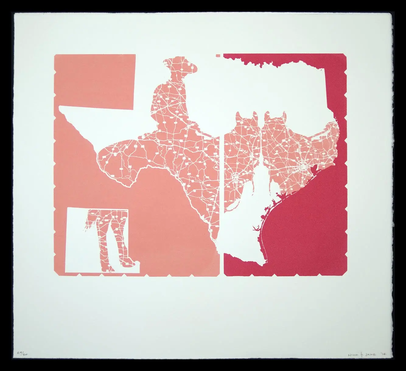 Nick and Jake, "Texas: Double Cowboy (Pink)," 2014. This artwork will be available for purchase as part of Violette Bule and ALH's Art Fair for Venezuelan earthquake victims (Courtesy the artist)