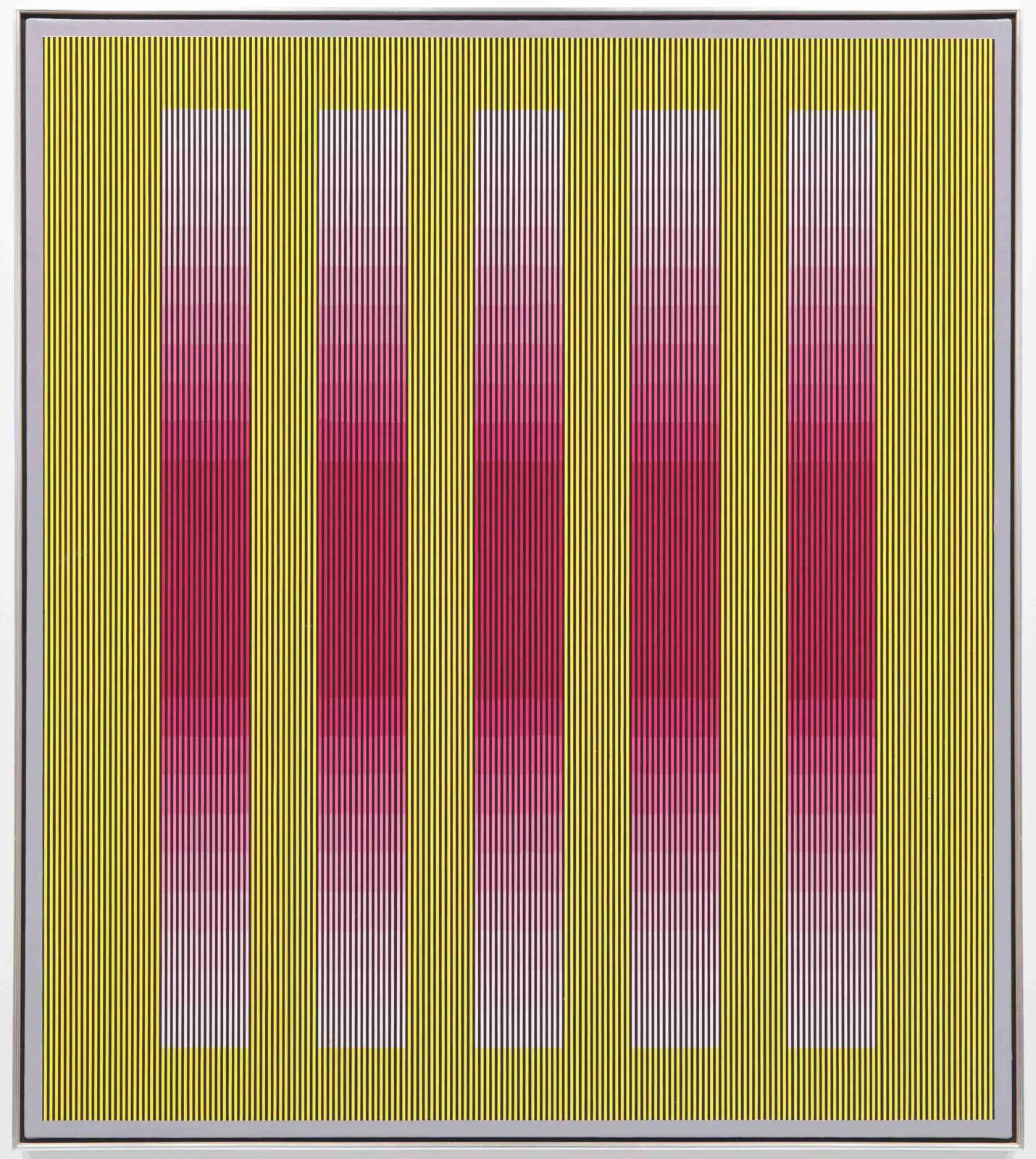 Julian Stanczak, "Rhythmic Five ," 1985, at Sicardi | Ayers | Bacino (Photo by Francisco Ramos. Courtesy Sicardi | Ayers | Bacino)