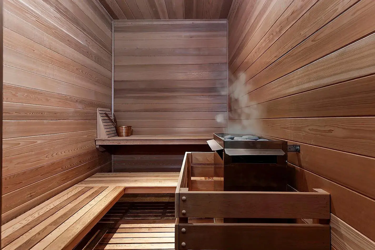 The sauna at 19 Hepplewhite Way is resort-worthy in The Woodlands.