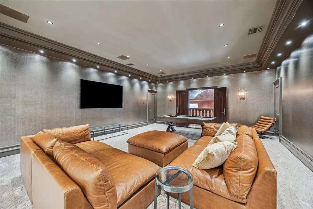 Among the numerous special rooms in the home at 1708 River Oaks Boulevard is the media room.