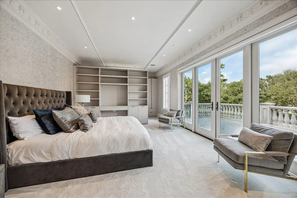 One of six bedrooms in the mansion at 1708 River Oaks Boulevard