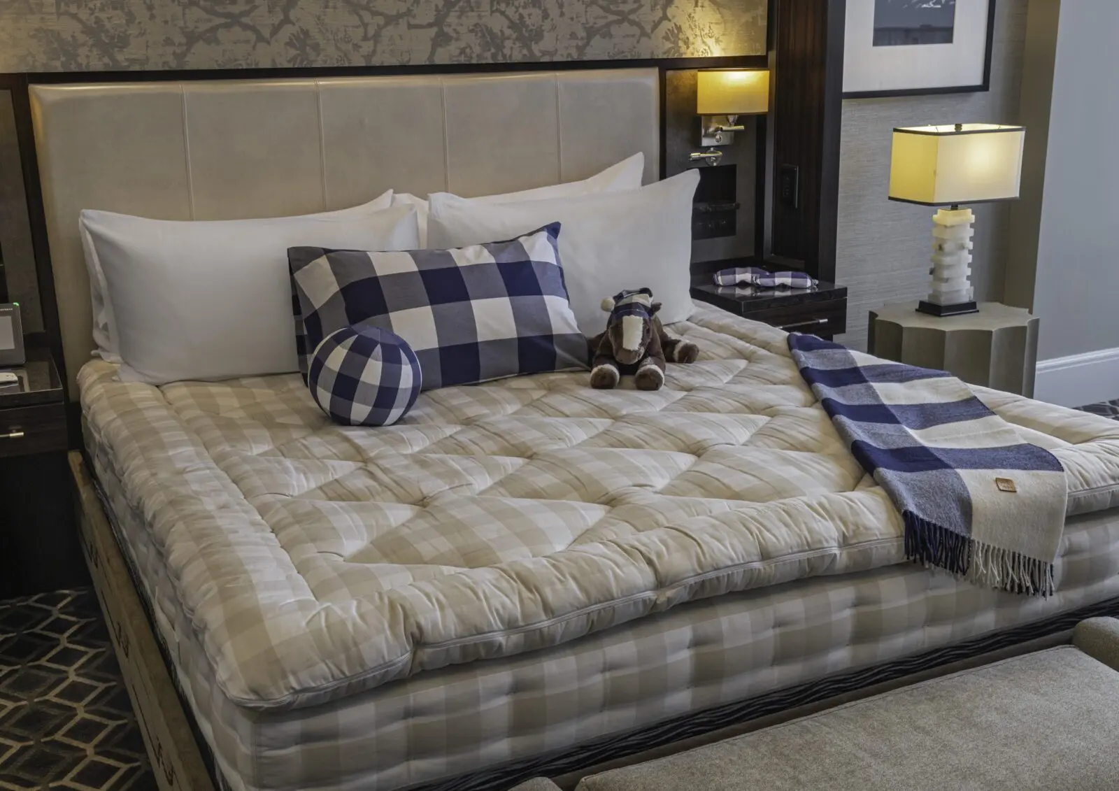 Hästens bedding revealed at the Post Oak Hotel before luxe linens were in place.
