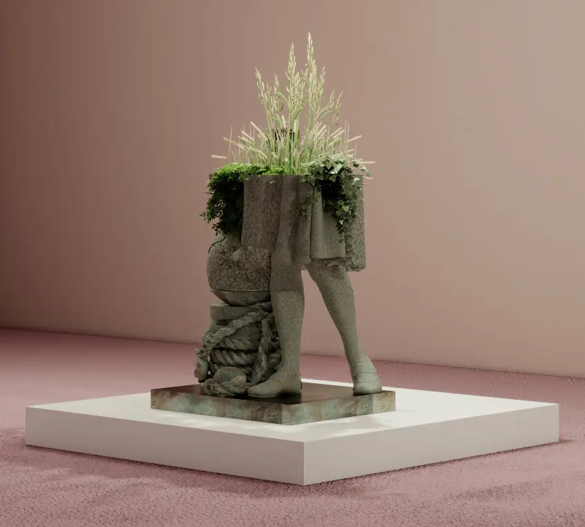 The exhibit will also introduce new works by Argote, including a series of sculptures reproducing different parts of historic public figures, “Wild Flowers.” (Render courtesy of Studio Iván Argote)
