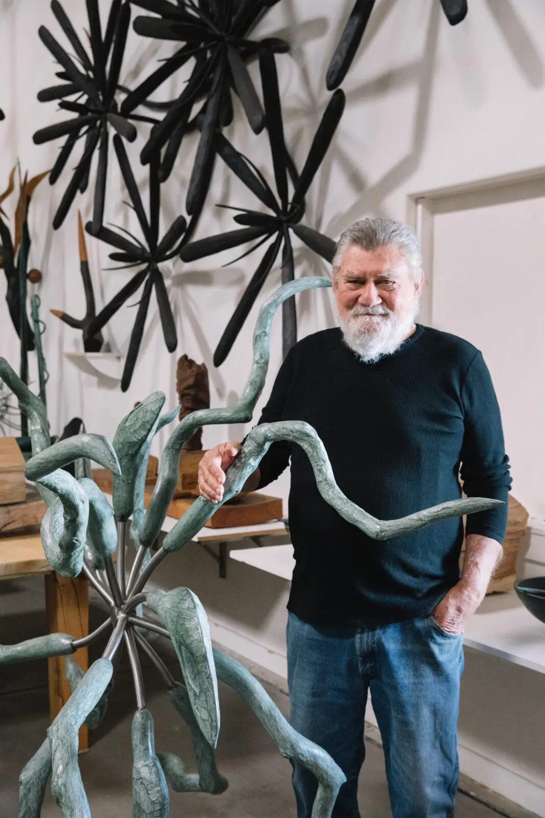 James Surls in curation with art historian Susie Kalil is an artist for this time, and the grand arc of Texas contemporary art. For Passage Arts inaugural exhibition, Surls and Kalil plan 25 sculptures and 18 drawings, spanning a half-century of a remarkable practice revolving around nature. (Photo by Laura Dart)