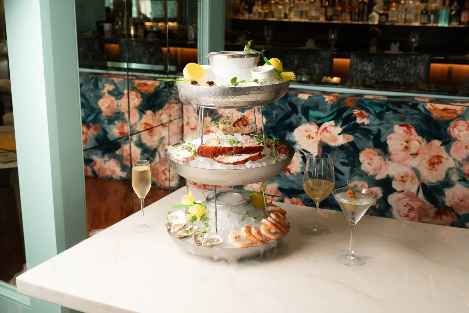 The Hepburn Grand Pleateau ($195) features a dozen East Coast oysters, poached jumbo shrimp and lobster tail as well as smoked salmon caviar bites. (Photo by Ben Brown)