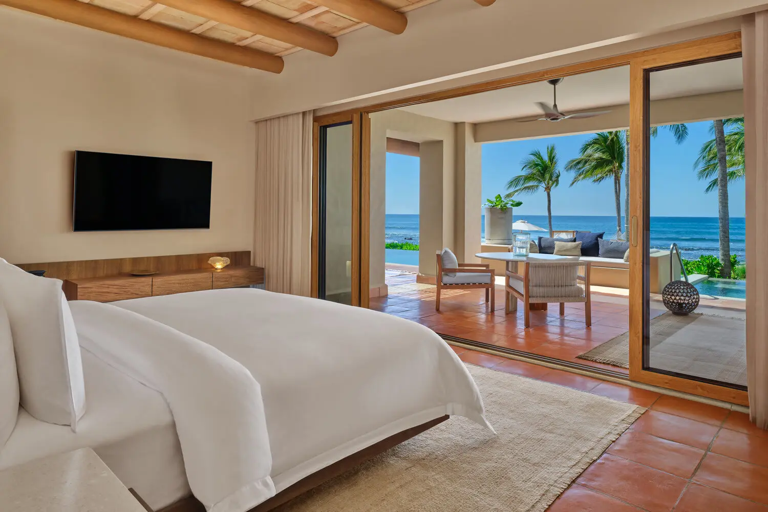 The guest rooms are private and spacious, each an oasis with an outdoor shower and a deep soaking tub. (Photo by The St. Regis Punta Mita)