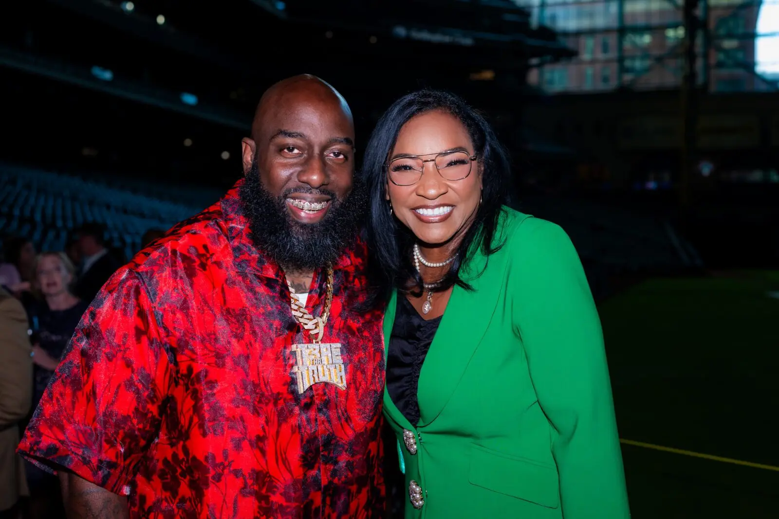 Rapper Trae tha Truth, Astros Foundation executive director Emelda Douglas at the Houston Astros Hall of Fame Wine Dinner (Photo courtesy of Houston Astros)  (Photo by  Houston Astros)