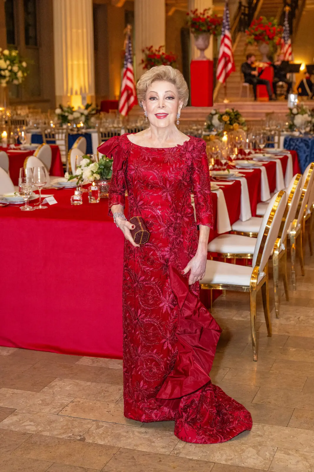 Margaret Alkek Williams dazzling in patriotic red for the Houston Smphony opening night concert (Photo by Jacob Power)