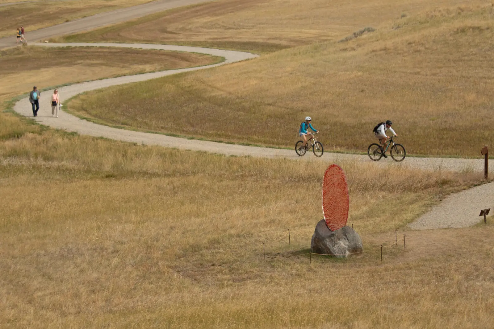Wendy Red Star's The Soil You See… (2023) welcomes visitors upon arrival to Tippet Rise Art Center. (Photo by Kevin Kinzley. Courtesy of Tippet Rise Art Center.)