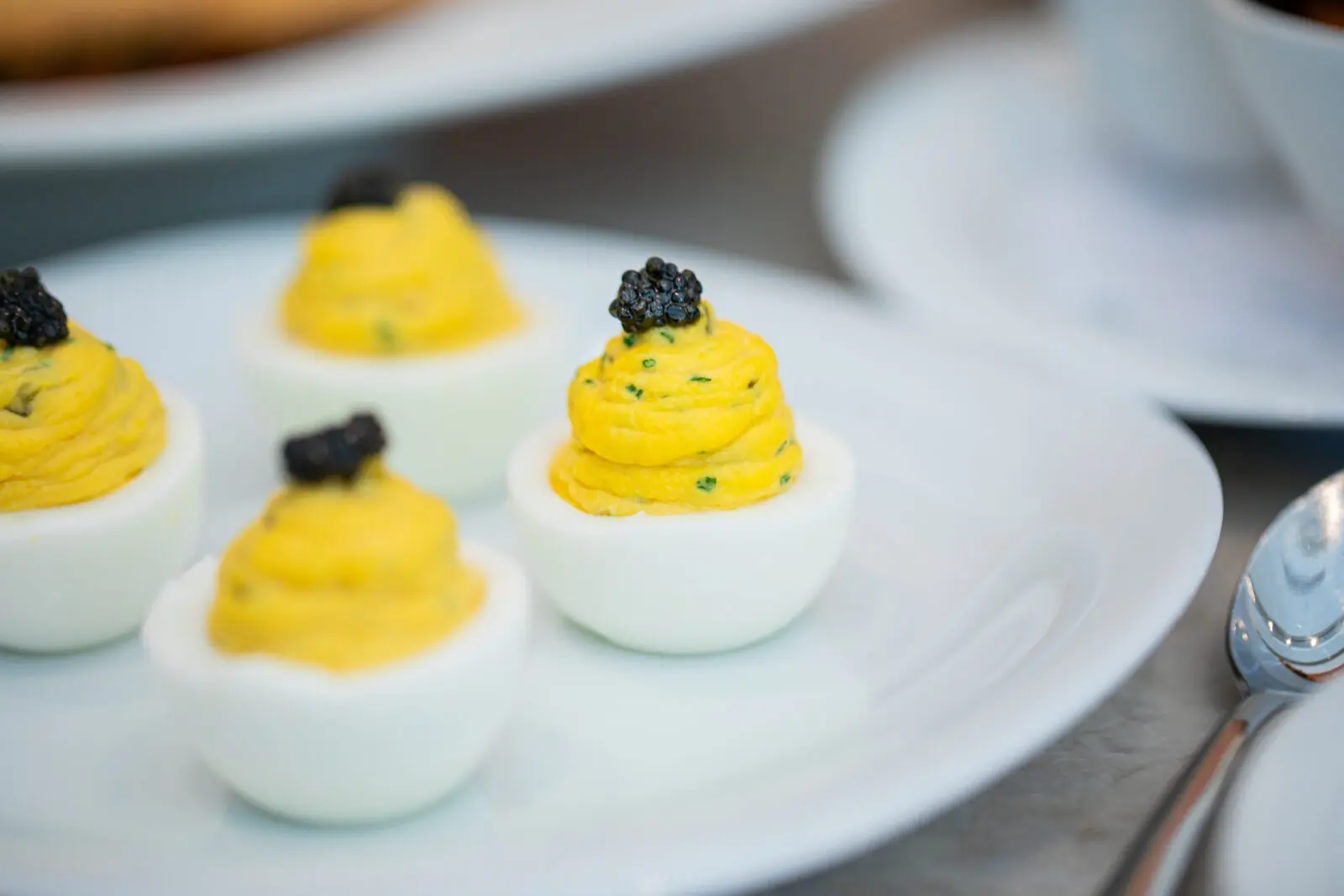 Café Mirador’s caviar-topped Deviled Eggs are available for both lunch and brunch. (Photo by Dan Padgett)