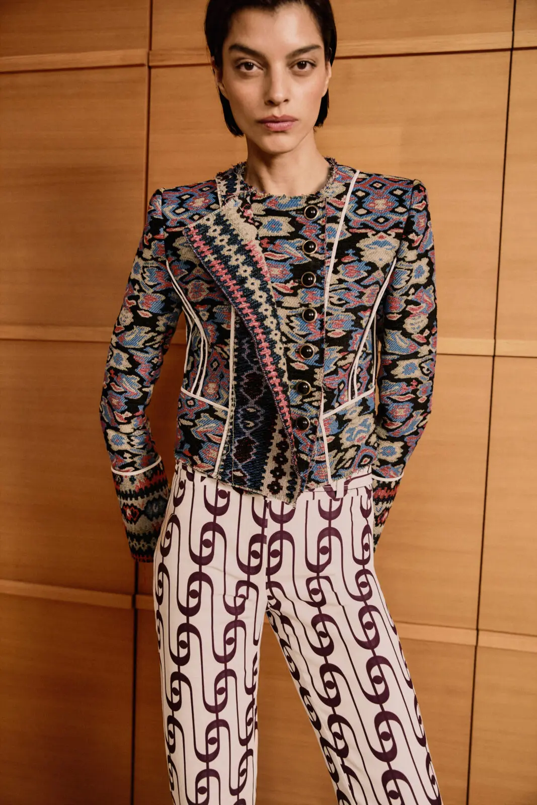 Structured jackets are part of the Spring/Summer Amir Taghi collection previewed by shoppers at Pell.