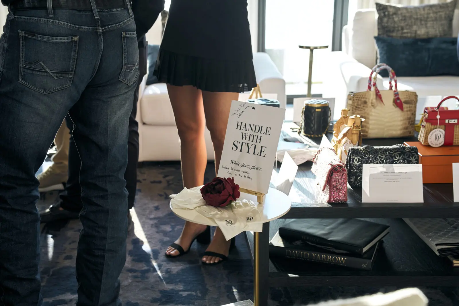 The luxury handbag collection of Amy Sexton and Luxe Jour brought high-end bags to the event.  (Photo by Brian Hutson for Elevated Content )