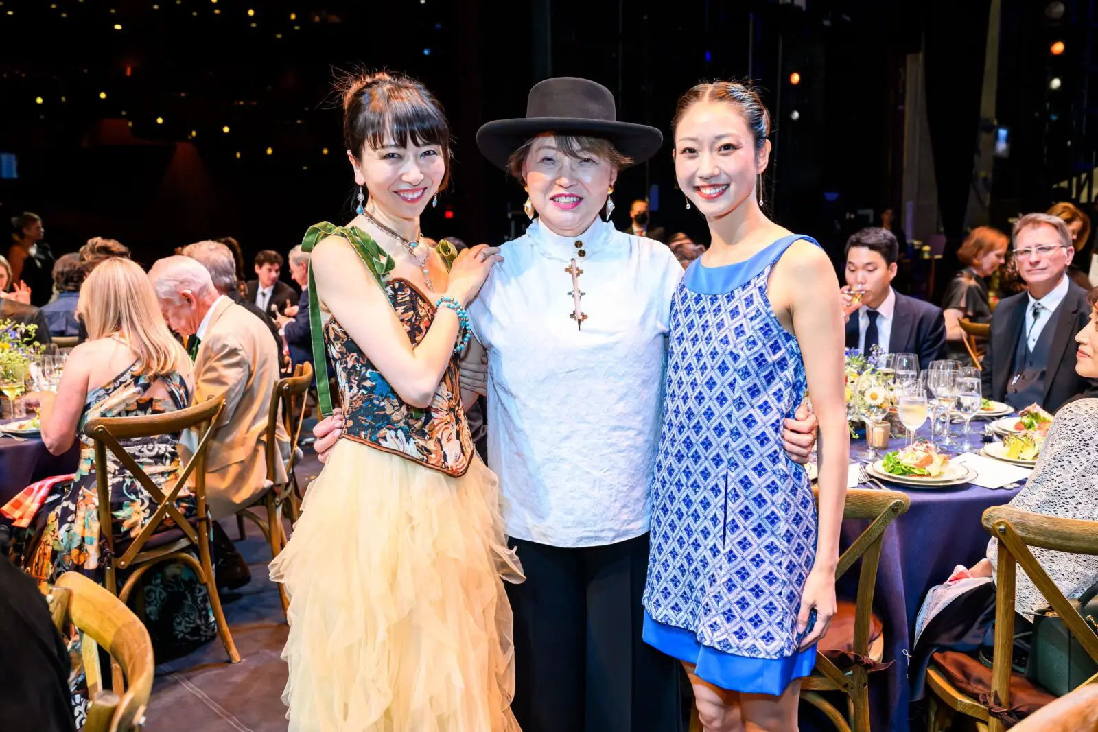 Houston Ballet first soloist Aoi Fujiwara, board trustee Akemi Saitoh, principal dancer Yuriko Kjiya at Houston Ballet's opening night dinner on stage at Wortham Theater Center
(Photo by Michelle Watson, CatchlightGroup.com)