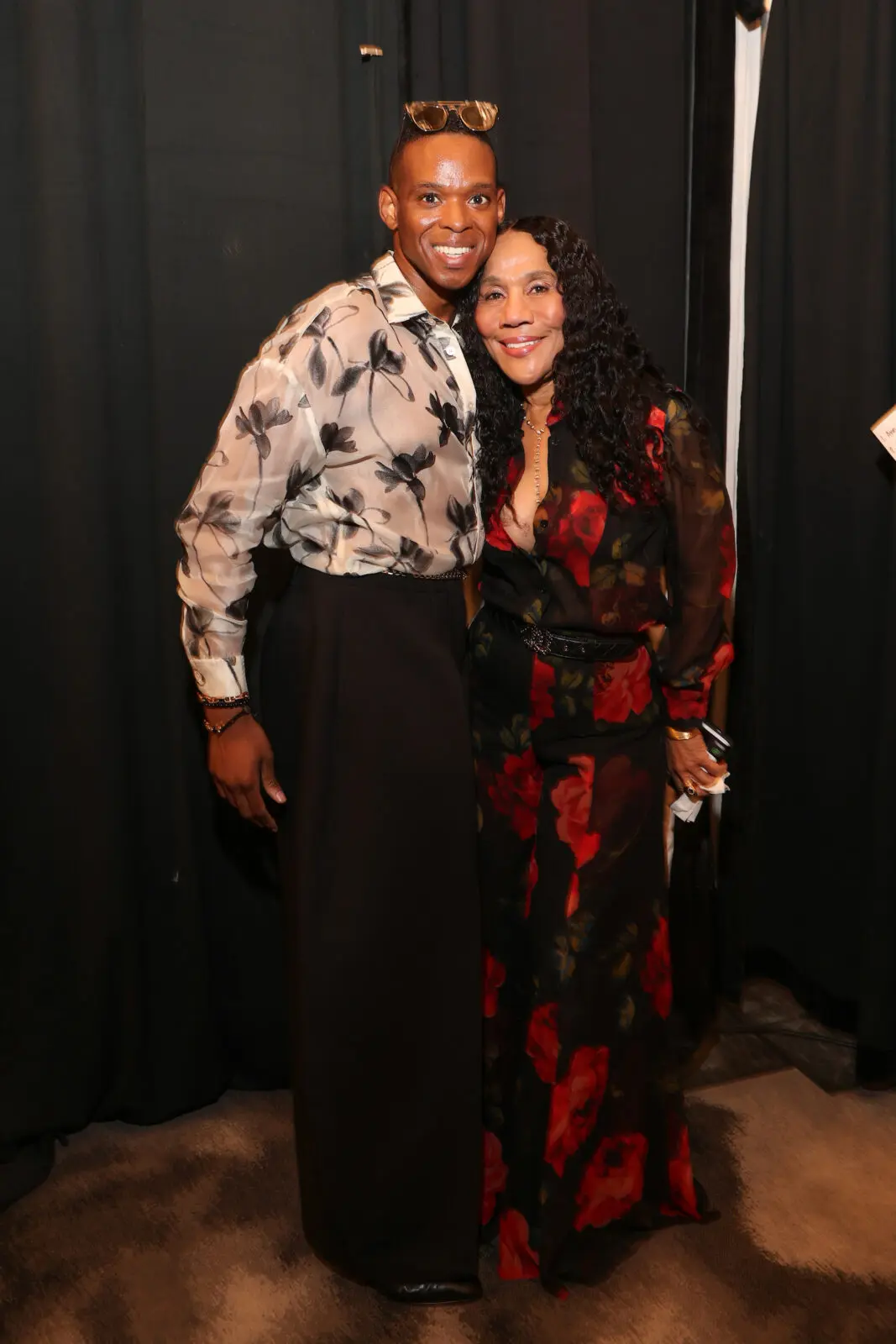 Neiman Marcus stylist Christopher Mitchell, honoree Myrtle Jones backstage at the Best Dressed luncheon. (Photo by Priscilla Dickson)
