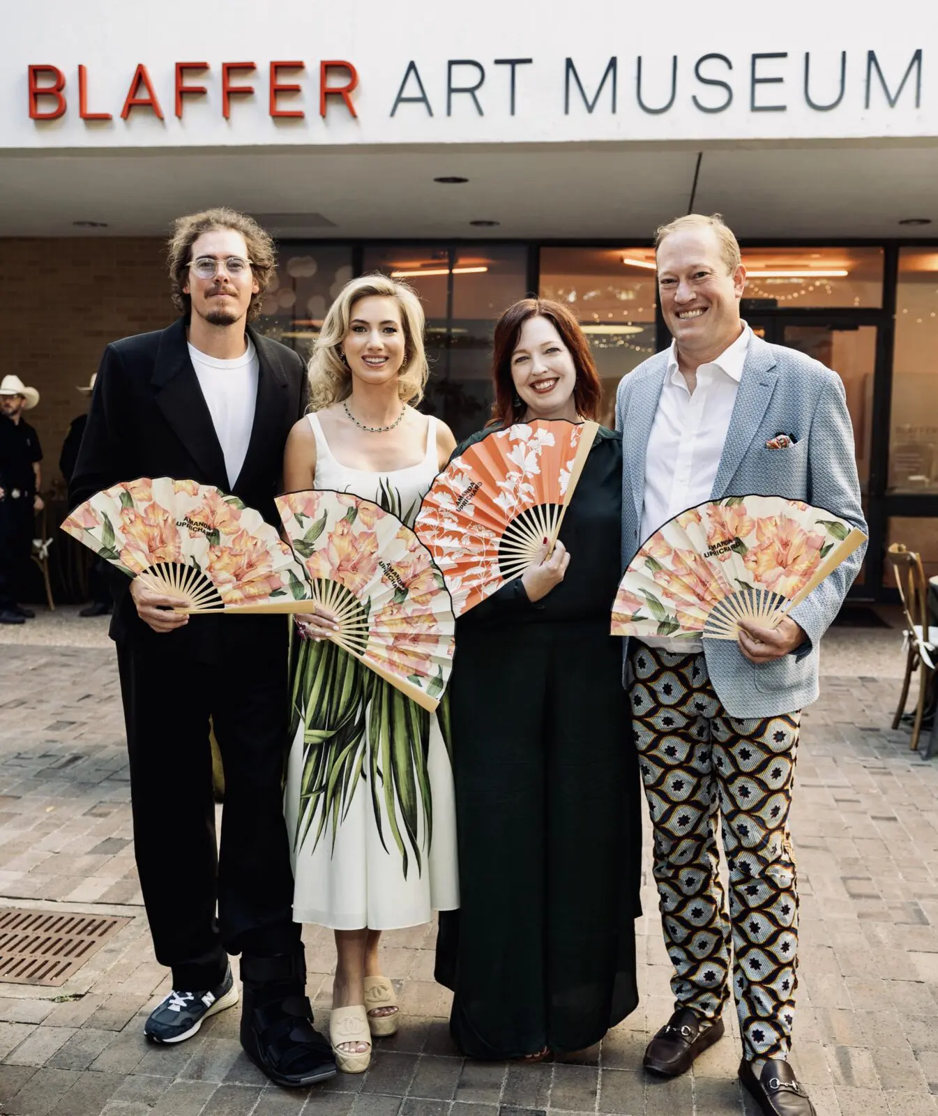 Chair Sebastian Keitel, chair Kaleta Blaffer Johnson, Blaffer director Laura Augusta, chair Ben Ackerley at Blaffer Art Museum Cocktails in the Courtyard  (Photo by Jenny Antill Clifton)