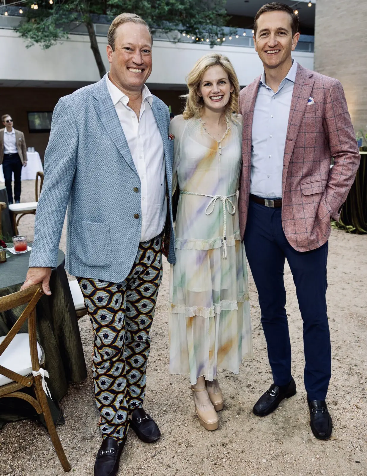 Chair Ben Ackerley, Morgan & Andrew Pieper at Blaffer Art Museum Cocktails in the Courtyard  (Photo by Jenny Antill Clifton)