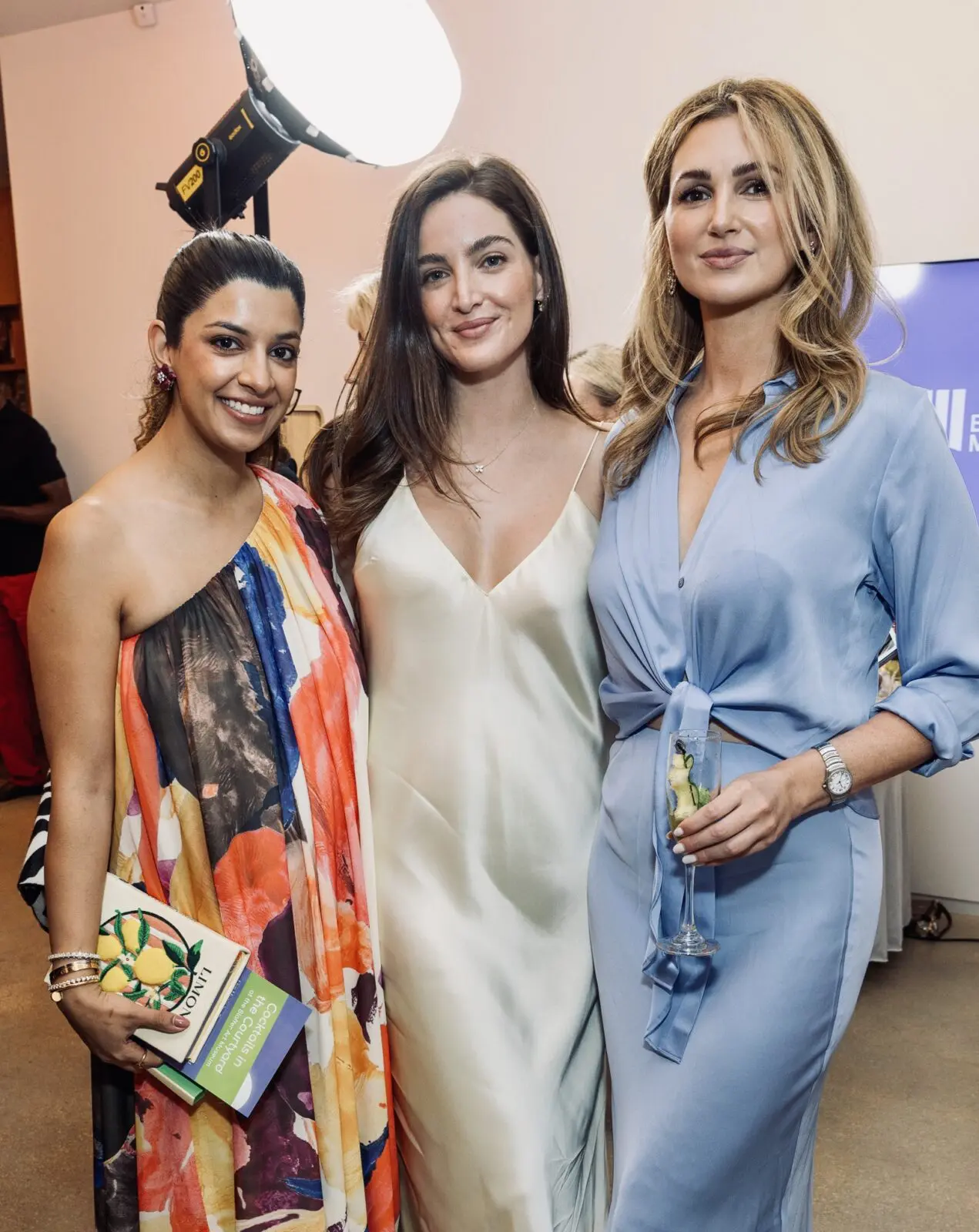 Madiha Dhanani, Sterling Dio, Demi McCormack at Blaffer Art Museum Cocktails in the Courtyard  (Photo by Jenny Antill Clifton)