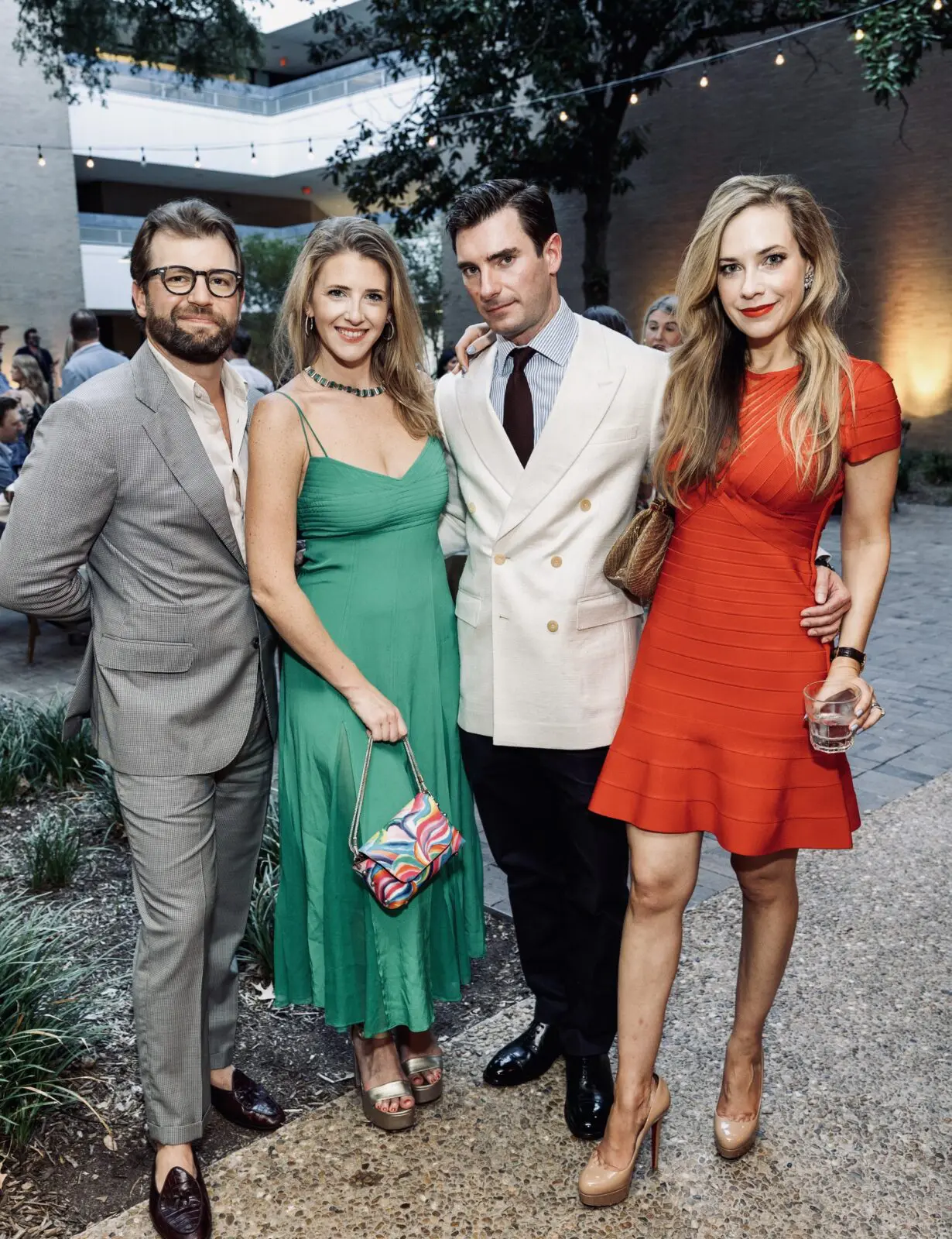 Clayton Irby, Annabel Toole, Lukas & Natalie Hamilton Eddy at Blaffer Art Museum Cocktails in the Courtyard (Photo by Jenny Antill Clifton)