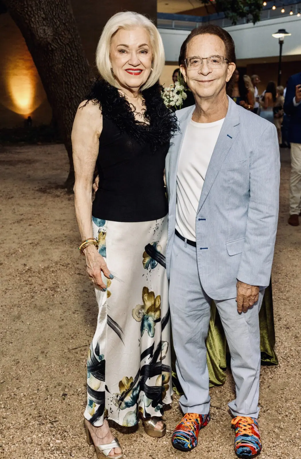 Jo Furr, Lester Marks at Blaffer Art Museum Cocktails in the Courtyard (Photo by Jenny Antill Clifton)