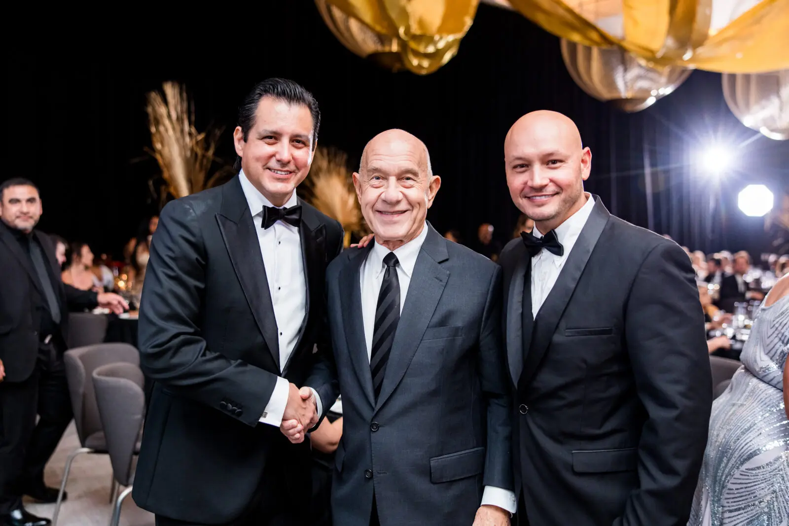 Houston Arts Alliance board chair Sergio Selvera, Mayor John Whitmire, Houston Police Department Assistant Chief Adria Rodriguez 