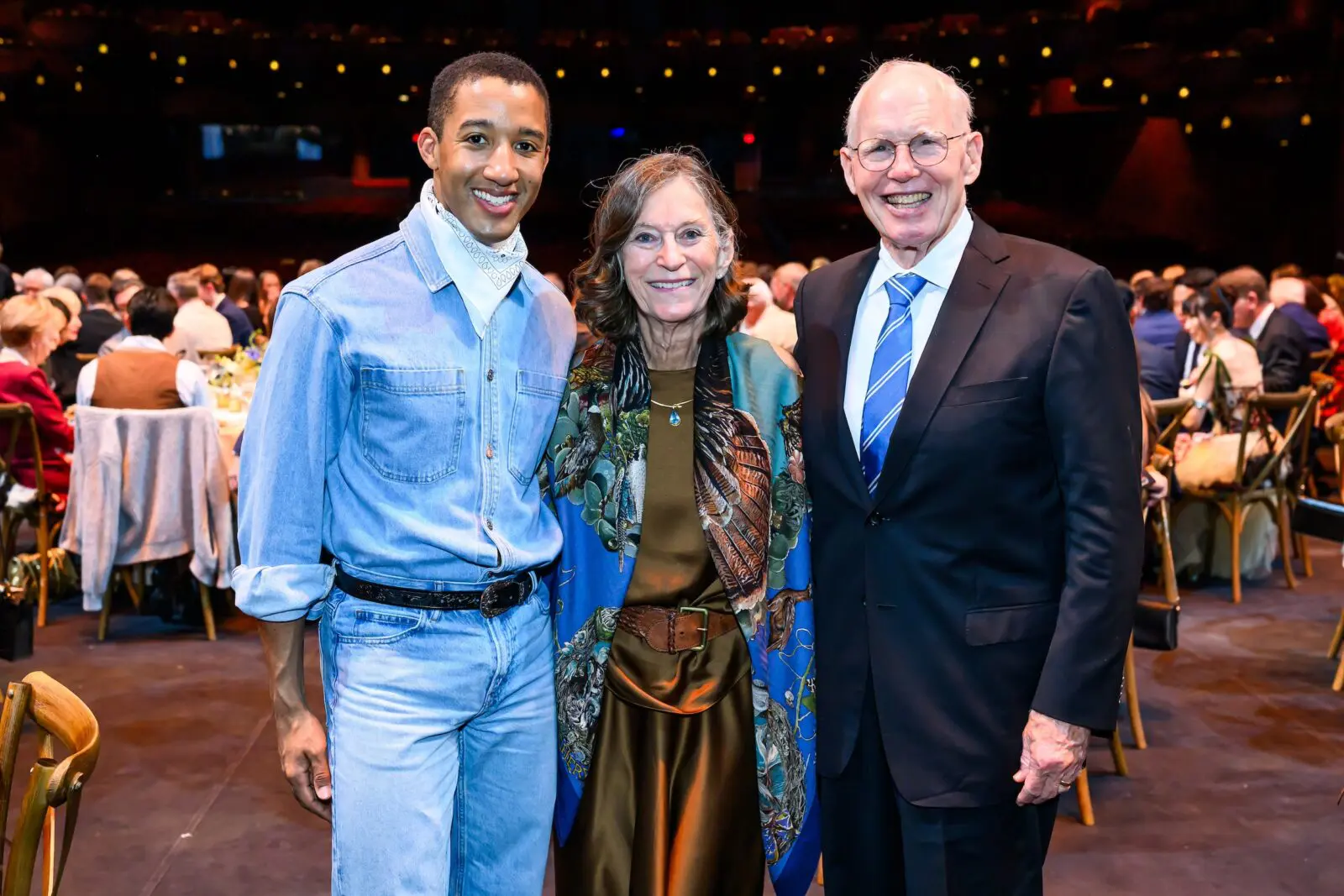 Harper Watters, Jean & Henry May at Houston Ballet's opening night dinner on stage at Wortham Theater Center  (Photo by Michelle Watson, CatchlightGroup.com)
