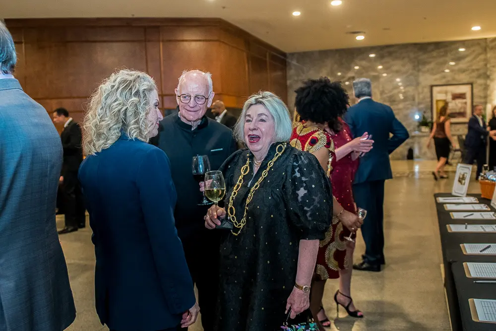 Angela Turner Wilson greets Frank W. Tilly and Connie Beck. (Photo by Fort Worth Opera )
