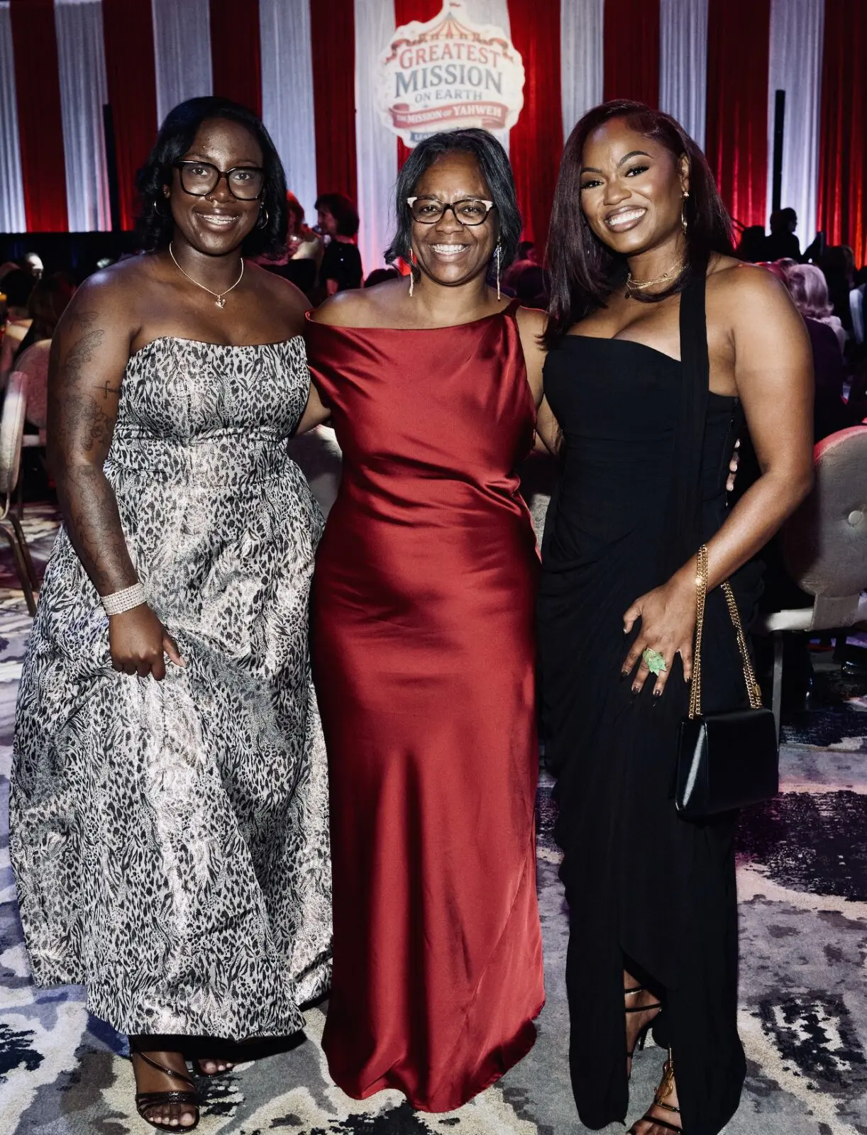 Liniah Slater, Helen A Gay, Deionna Gipson at the Mission of Yahweh gala (Photo by Daniel Ortiz)