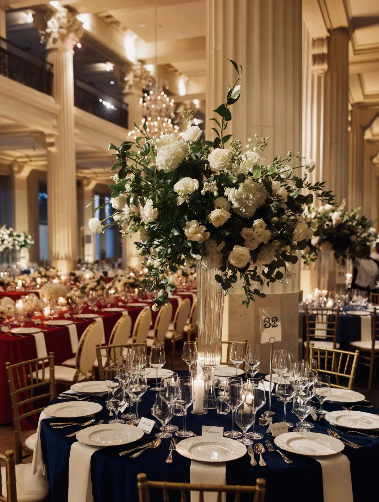 The Corinthian Houston ballroom patriotically dressed for the Houston Symphony opening night celebrations (Photo by Marco Wang)
