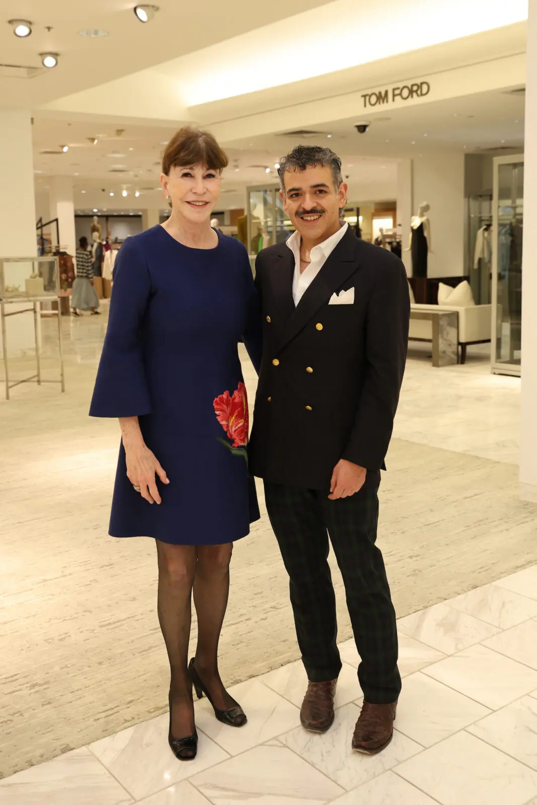 Shelby Hodge, Mario Gudmundsson at the Best Dressed Hall of Fame luncheon at Neiman Marcus. (Photo by Priscilla Dickson)