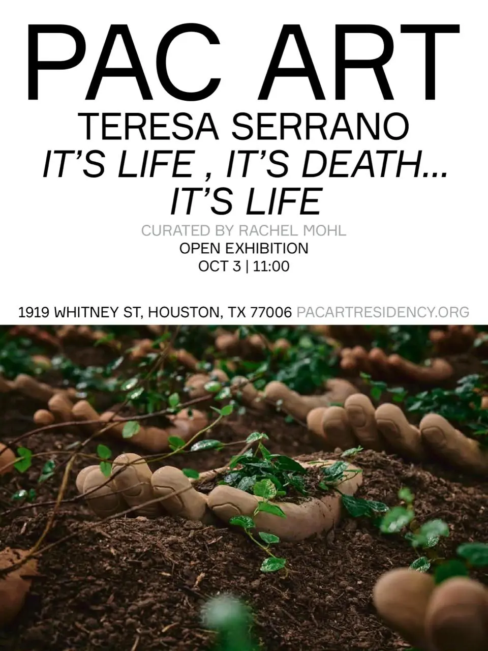 PAC Art opens its space for Houston Arts Month on Saturday, October 3, 11 am, showcasing 2025 PAC Art Prize winner Mexico-based Teresa Serrano's new installation created to align with Untitled Art, Houston, 2026 fair time. 