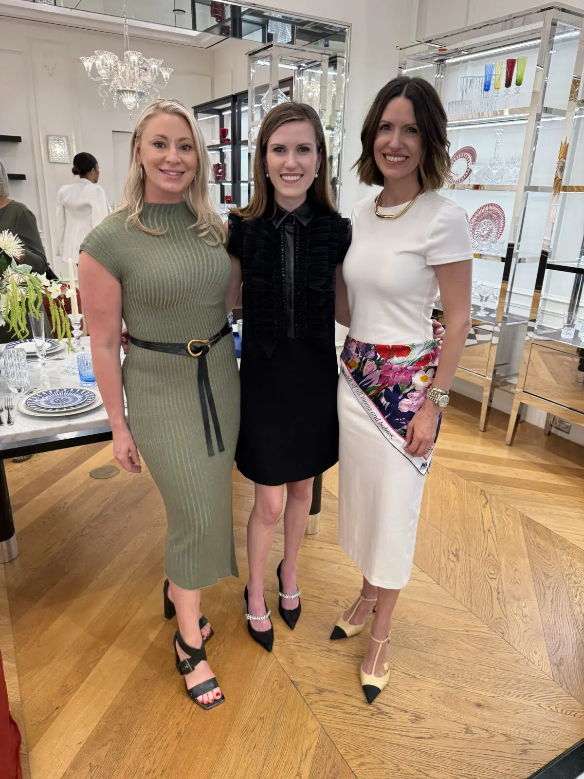 Jen Torres, Heather Almond, Sara McEown at the Baccarat party. (Photo by Samantha Anchia)